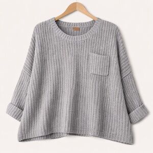 POL Oversized Chunky Knit Sweater Gray Pocket Slouchy Cozy